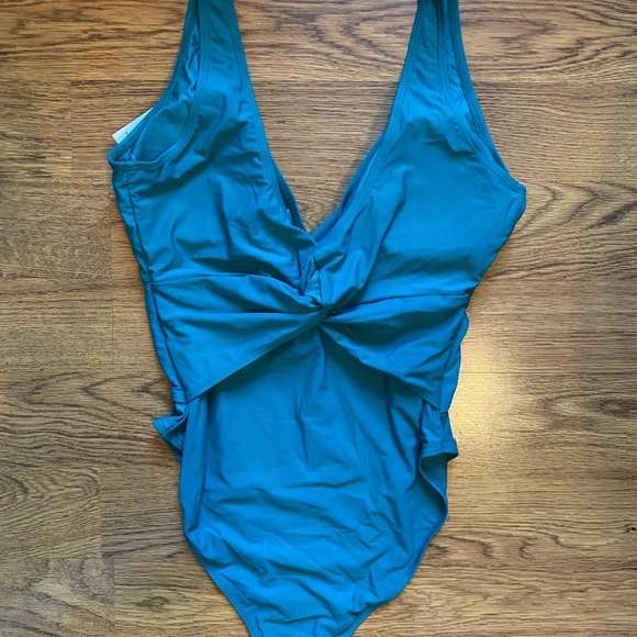 Nicole Miller Studio Womens Swimsuit One Piece Deep V Neck Teal Size Large NEW - Picture 4 of 6